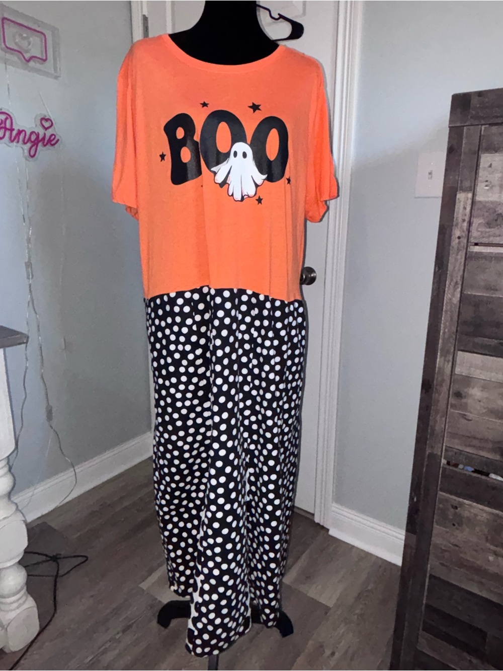 Halloween Boo Ghost Polka Dot Upcycled one of a kind Dress size XL So Cute!!